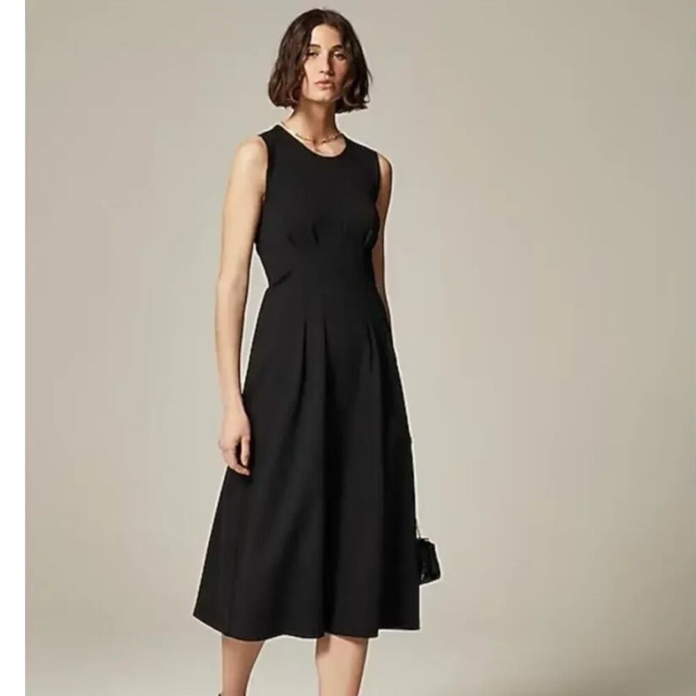 NWT J. Crew Pintuck Midi Dress in Stretch Twill Black CD361 Size 8